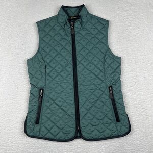 Eddie Bauer Jacket Womens XS Green Fair Isle Vest Goose Down‎ Quilted Full Zip